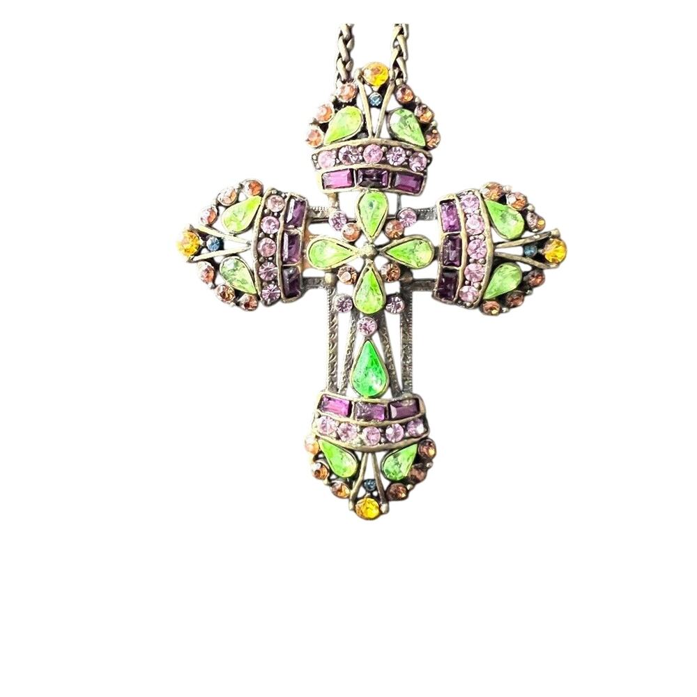 Vintage Rare Sweet Romance Neo-Renaissance Jeweled Cross Necklace